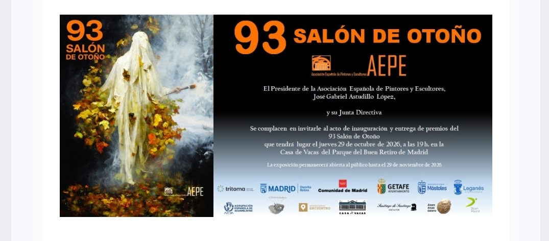 Invitación a la inauguración del 93 Salón de Otoño, el 29 de octubre de 2026 a las 19 h en Casa de Vacas, Madrid.